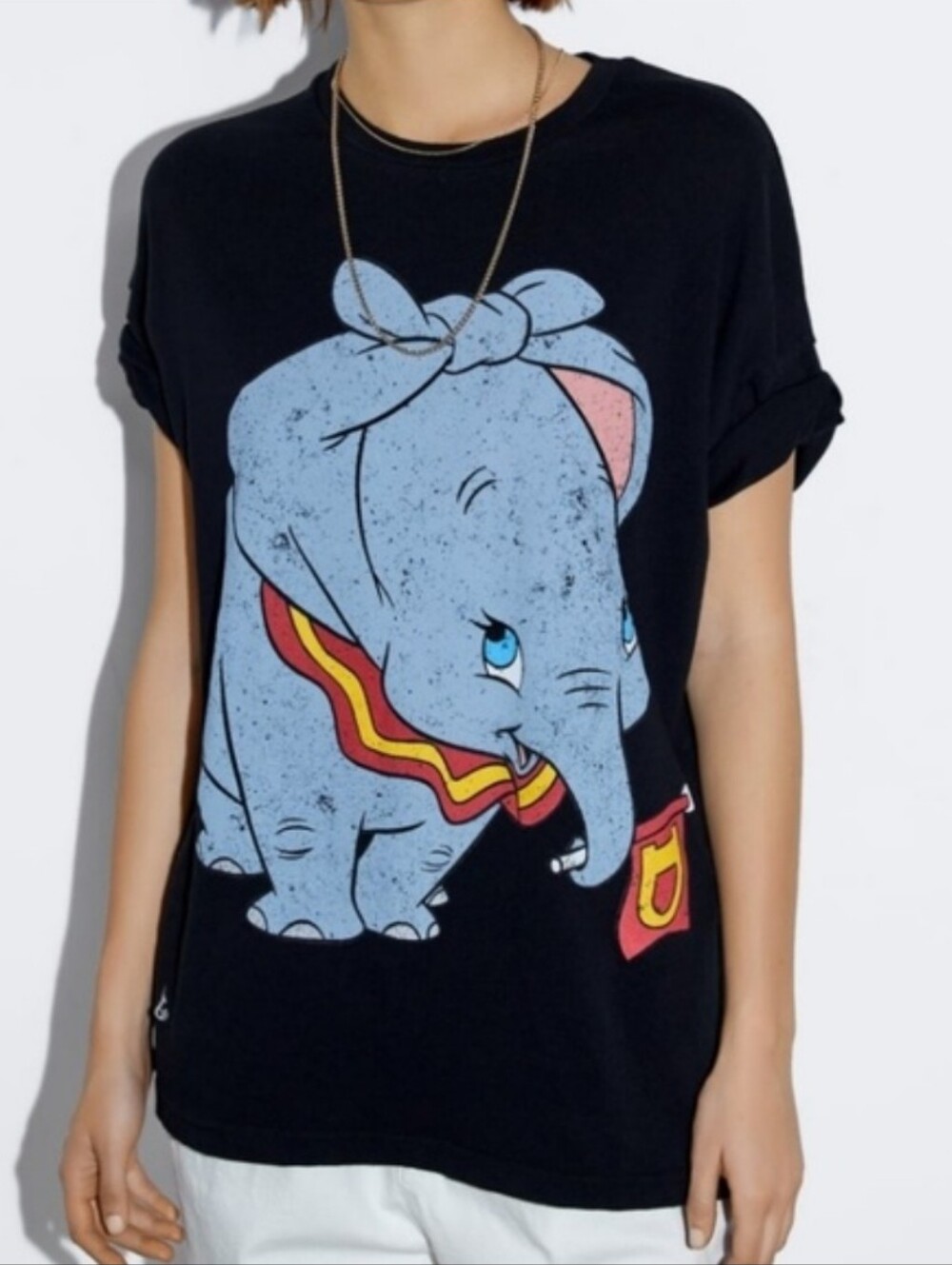 Zara Disney Colab Dumbo Tied Ears Black Graphic Tee Bloggers Fave Size M